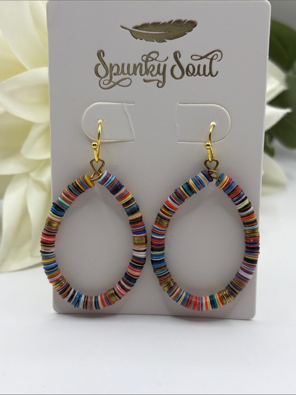 Spunky Soul Bohemian Multi-Colored Sequin Hoop Gold Earrings